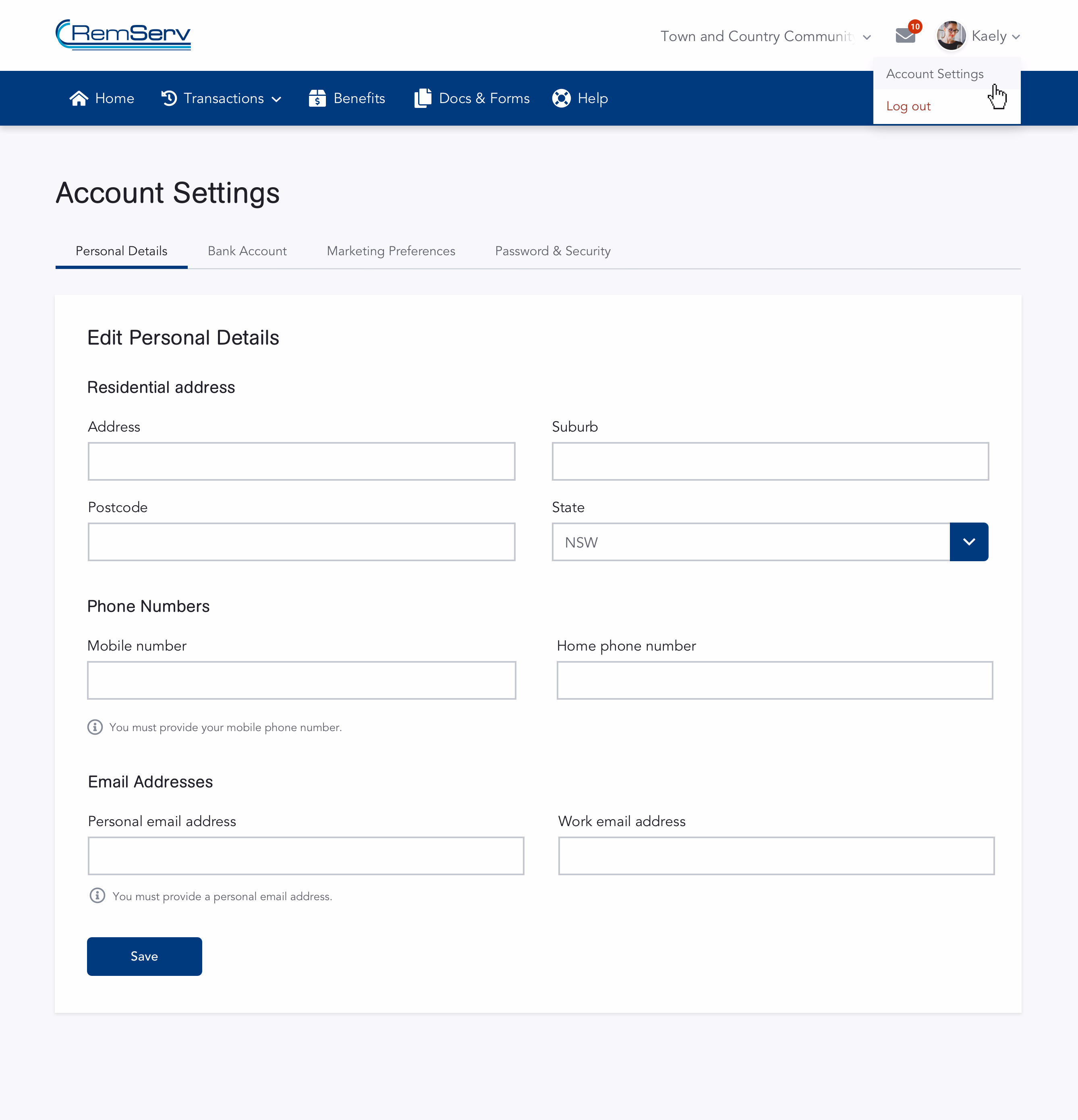 Account Screen