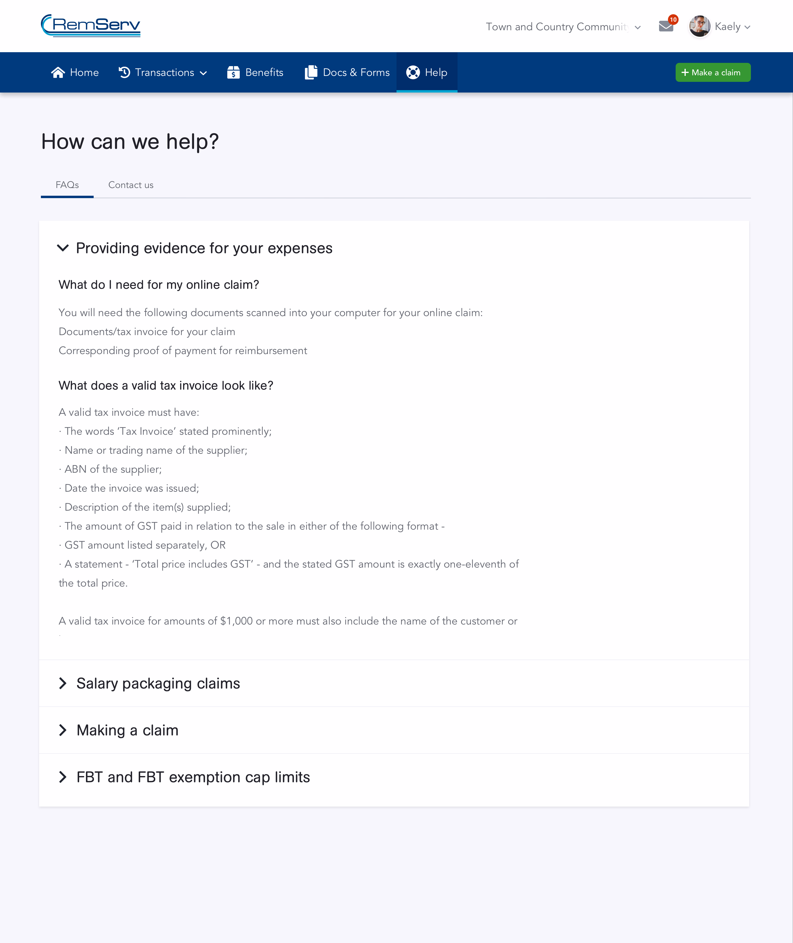FAQs Screen